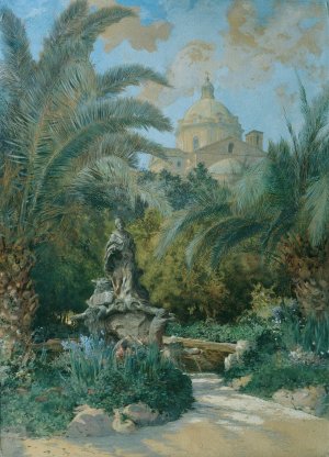 Vedute der Botschaft in Rom; Ansicht vom Garten mit der Kuppel rechts by Othmar Brioschi Oil Painting