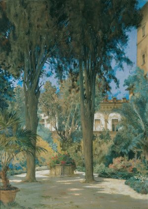 Vedute der Botschaft in Rom; Gartenpartie mit zwei Zypressen by Othmar Brioschi Oil Painting