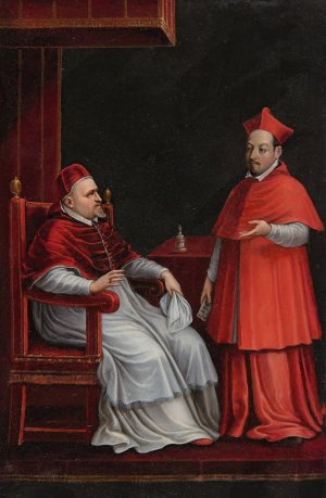 Pope Paul V, seated, with his nephew Scipione Borghese by Ottavio Leoni Oil Painting