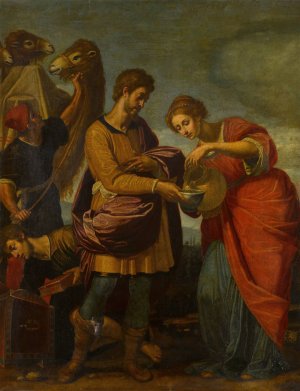 Rebecca and Eliezer at the Well by Ottavio Vannini Oil Painting