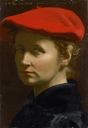 Self-Portrait with a Red Cap by Ottilie Wilhelmine Roederstein Oil Painting
