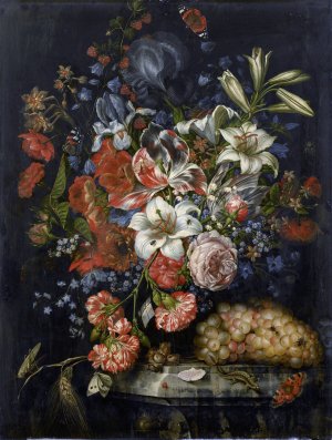 Still Life with Flowers and Fruit by Ottmar Elliger Oil Painting