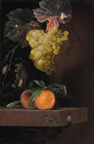 Still Life with Fruit, Lizard and Insects by Ottmar Elliger Oil Painting