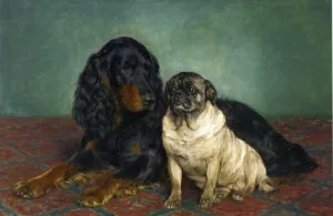 A Gordon Setter and a Pug Oil painting by Otto Bache