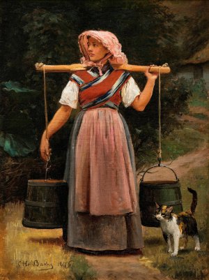 A milkmaid by Otto Bache Oil Painting