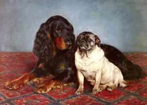 A Spaniel And A Pug by Otto Bache - Oil Painting Reproduction