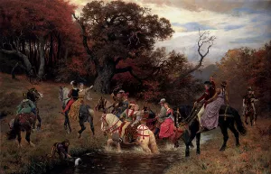 Crossing The Ford by Otto Bache - Oil Painting Reproduction