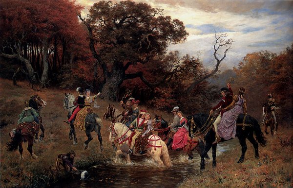 Crossing The Ford by Otto Bache - Hand-Painted Oil Painting Reproduction