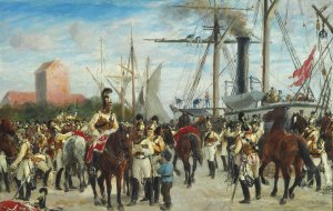 Studie til Hestgarden indskibes i Korsor 1848 Oil painting by Otto Bache