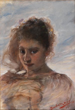 Bildnis einer jungen Frau vor Wolkenhintergrund by Otto Baditz Oil Painting