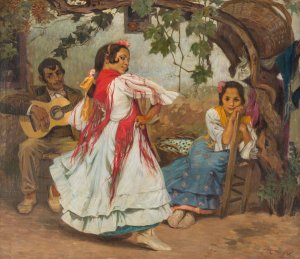 Dancing Spanish folk by Otto Boyer Oil Painting