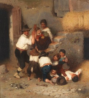 Italienische Bauernfamilie beim Einlagern des Heus by Otto Brandt Oil Painting
