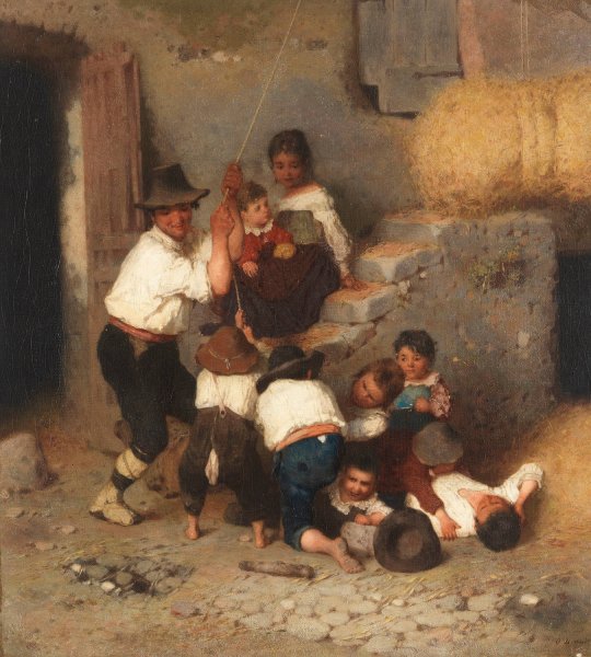 Italienische Bauernfamilie beim Einlagern des Heus  by Otto Brandt - Hand-Painted Oil Painting Reproduction