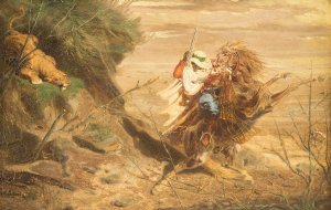 Arab fighting an attacking lion by Otto Clemens Fikentscher Oil Painting