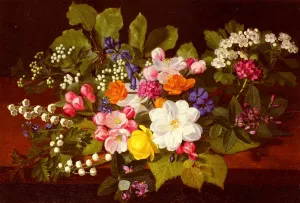 A Bouquet Of Spring Flowers On A Ledge painting by Otto Didrik Ottesen