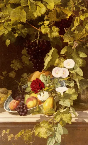 A Still Life With Fruit, Flowers And A Vase by Otto Didrik Ottesen - Oil Painting Reproduction