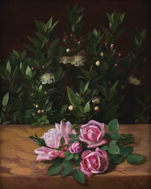 Roses And Myrtles by Otto Didrik Ottesen Oil Painting