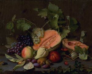 Still Life With Melons And Grapes by Otto Didrik Ottesen Oil Painting