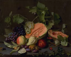 Still Life With Melons And Grapes by Otto Didrik Ottesen Oil Painting