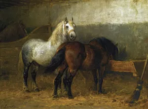 Horses in Stable by Otto Eerelman Oil Painting