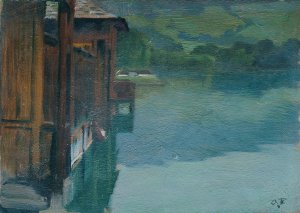 Bathing Cabin in Gmunden by Otto Friedrich Oil Painting