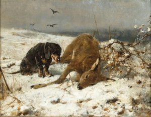 A Hound with Dead Deer by Otto Gebler Oil Painting