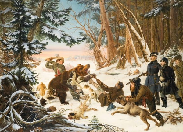 The Tsarevich Alexander Nikolaevich On A Bearhunt On The Outskirts Of Moscow  by Otto Grashof - Hand-Painted Oil Painting Reproduction