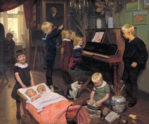 Main Product Photo of A Concert, The Artist's Children and their Playmates  Painting by Otto Haslund