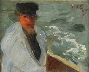 Fischer Asmus am Steuer by Otto Heinrich Engel Oil Painting