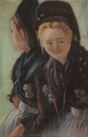 Zwei junge Frauen in FOhrer Tracht by Otto Heinrich Engel Oil Painting