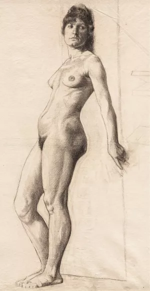 Standing Nude Model by Otto Henry Bacher Oil Painting