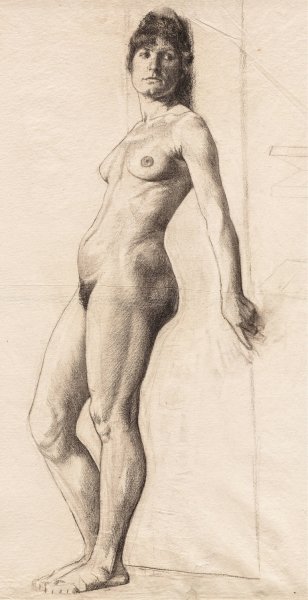 Standing Nude Model by Otto Henry Bacher - Hand-Painted Oil Painting Reproduction