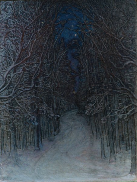 Winter Night in the Forest  by Otto Hesselbom - Hand-Painted Oil Painting Reproduction