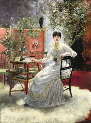 Portrait De Jeune Femme by Otto Hierl-Deronco Oil Painting