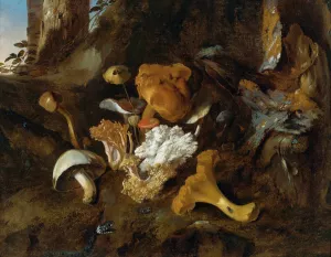 Forest Floor Still Lifes With Mushrooms, Butterflies And A Snake by Otto Marseus Van Schrieck Oil Painting