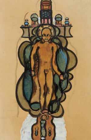 Nackter Knabe mit Heiligenschein im Umriss eines geschmuckten Kreuzes by Otto Meyer-Amden Oil Painting