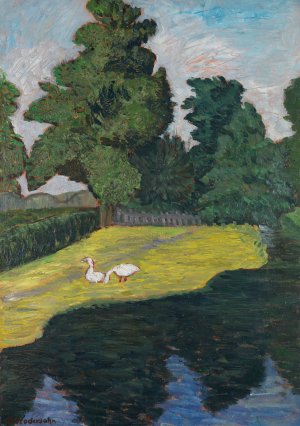 An der Wumme mit Gansen by Otto Modersohn Oil Painting