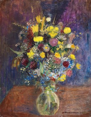 Blumen vor blaugetontem Grund by Otto Modersohn Oil Painting