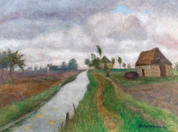 Main Product Photo of By the moor canal  Painting by Otto Modersohn