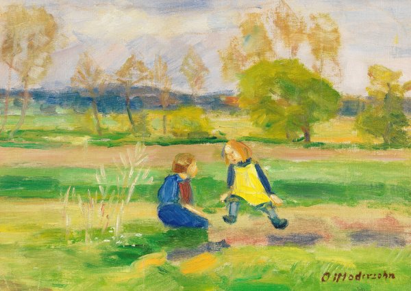 Spielende Kinder  by Otto Modersohn - Hand-Painted Oil Painting Reproduction