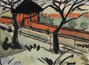 Dorfstrasse - Bahnhof in Schmiedeberg by Otto Mueller Oil Painting