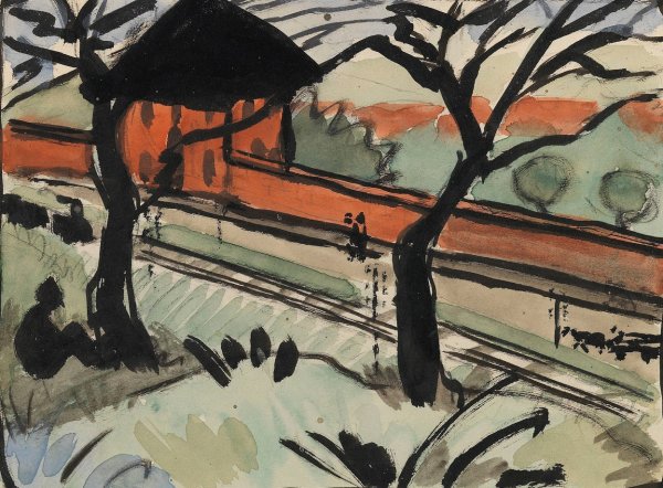 Dorfstrasse - Bahnhof in Schmiedeberg  by Otto Mueller - Hand-Painted Oil Painting Reproduction