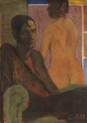 Selbstbildnis mit Ruckenakt by Otto Mueller Oil Painting