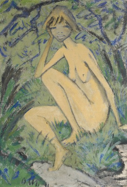 Main Product Photo of Sitzender Akt in Landschaft  Painting by Otto Mueller