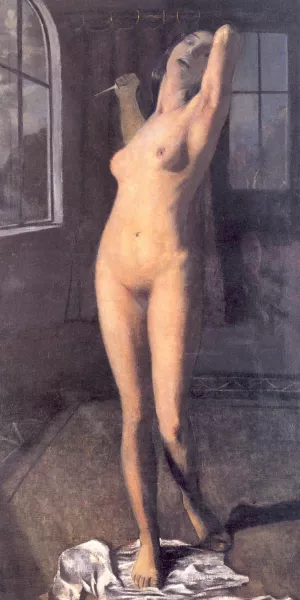 Stehender Maedchenakt mit Dolch Lukretia by Otto Mueller Oil Painting