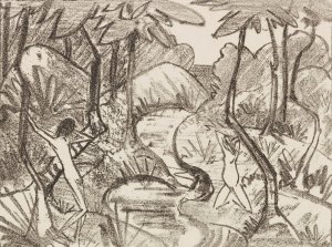 Zwei Figuren am Waldbach 2 by Otto Mueller Oil Painting