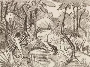Zwei Figuren am Waldbach 2 by Otto Mueller Oil Painting