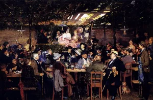 In The Bavarian Beergarden by Otto Piltz - Oil Painting Reproduction
