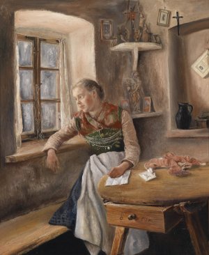 Madchen am Fenster by Otto Piltz Oil Painting