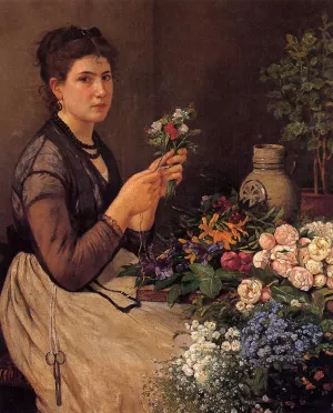 Girl Cutting Flowers by Otto Scholderer - Oil Painting Reproduction